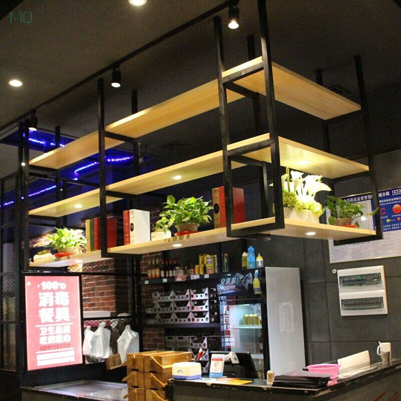 前台柜吧台酒柜置物架工业风铁艺柜悬挂收纳层架酒吧架实木