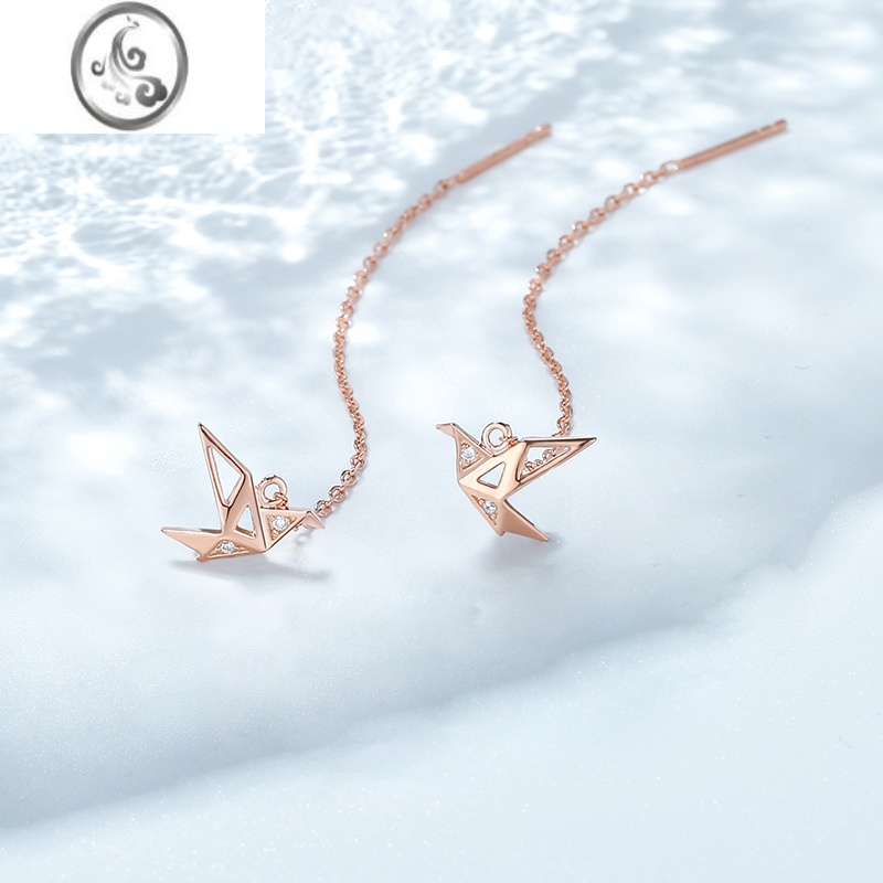 JiMi易烊千玺同款千纸鹤银银项链女款轻奢小众2023新款银饰锁骨款 千纸鹤耳环