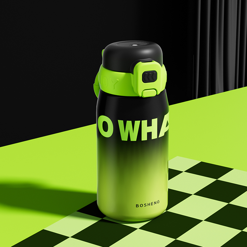 网红保温杯耐高温316防摔校园男女学生水杯外出家居便携吸管杯子 黑绿艾曼保温杯400ML