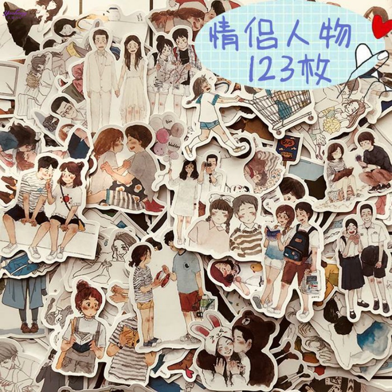 日系小情侣少女心情侣恋爱手账贴纸素材情侣手账本套装儿童贴画