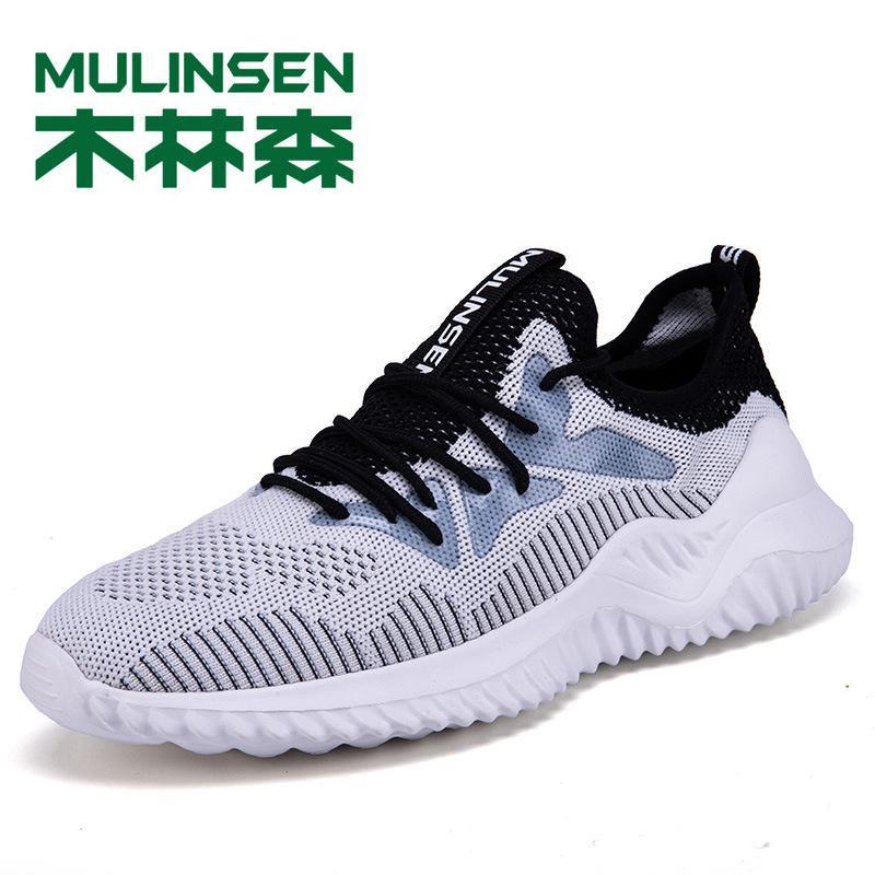 木林森运动鞋2020男鞋四季新款飞织系带跑步鞋时尚韩版潮鞋