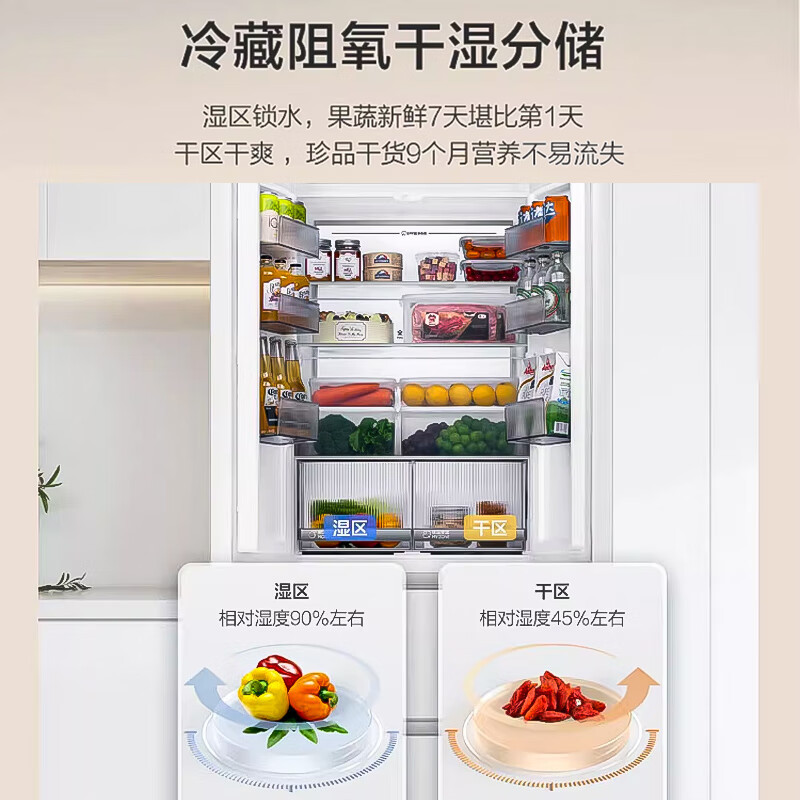 海尔冰箱413升法式多门四开门零嵌入式700mm超薄一级双变频风冷无霜全空间保鲜 WGHFD1BSJU1 元力白