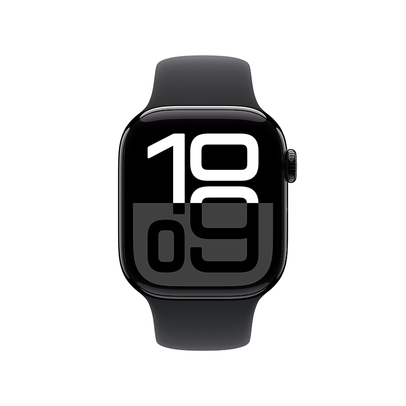 MX1M3CH/B Apple Watch S10 GPS 42 毫米亮黑色铝金属表壳 黑色运动型表带-S/M高清大图