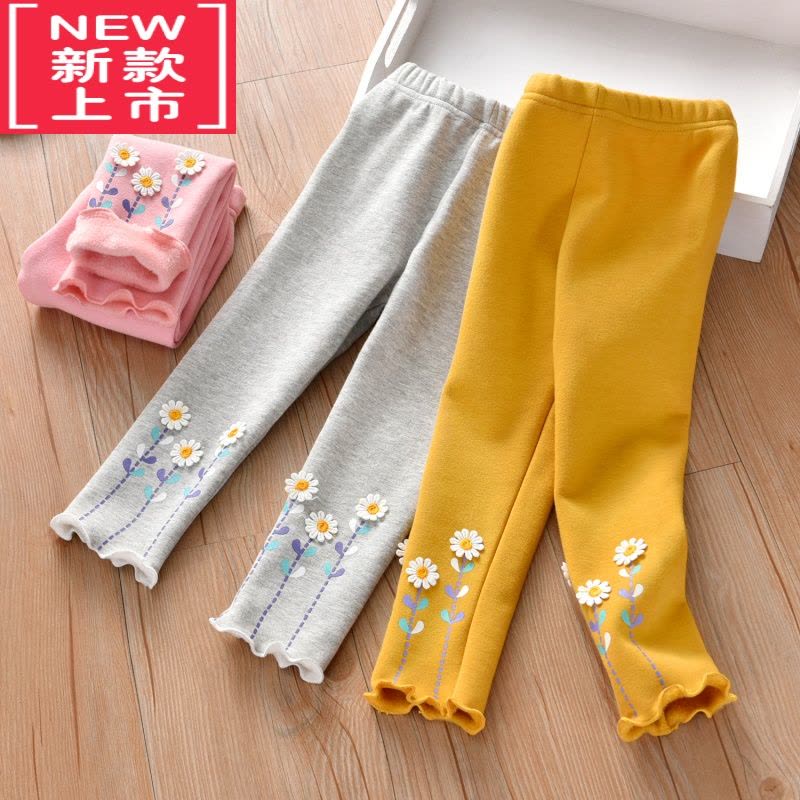 可莉允女童薄绒裤子2022秋冬款小童修身铅笔裤外穿宝宝一体绒保暖打底裤保暖裤图片