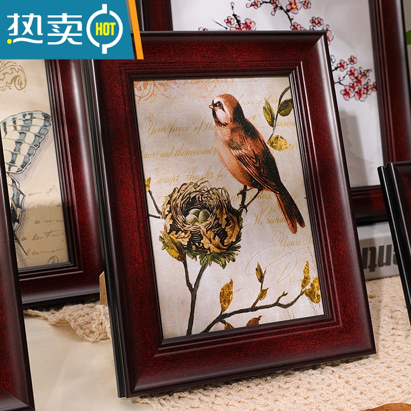 敬平美式复古6 7 8寸10寸16寸证书框挂墙相框定制摆台照片加框相册架 胡桃色 5寸[内径8.9*12.7cm]高清大图