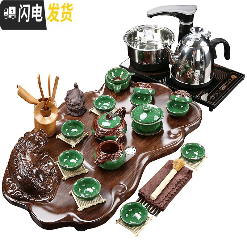 三维工匠貔貅茶盘电磁炉分体式茶具套装客厅阳台小办公室玻璃陶瓷紫砂 03分体立体貔貅冰裂
