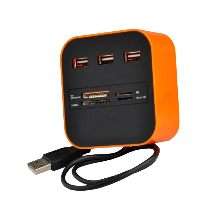 酷比客(L-CUBIC) LCHC01OR 3口USB2.0集线器带读卡器HUB扩展坞 橙色