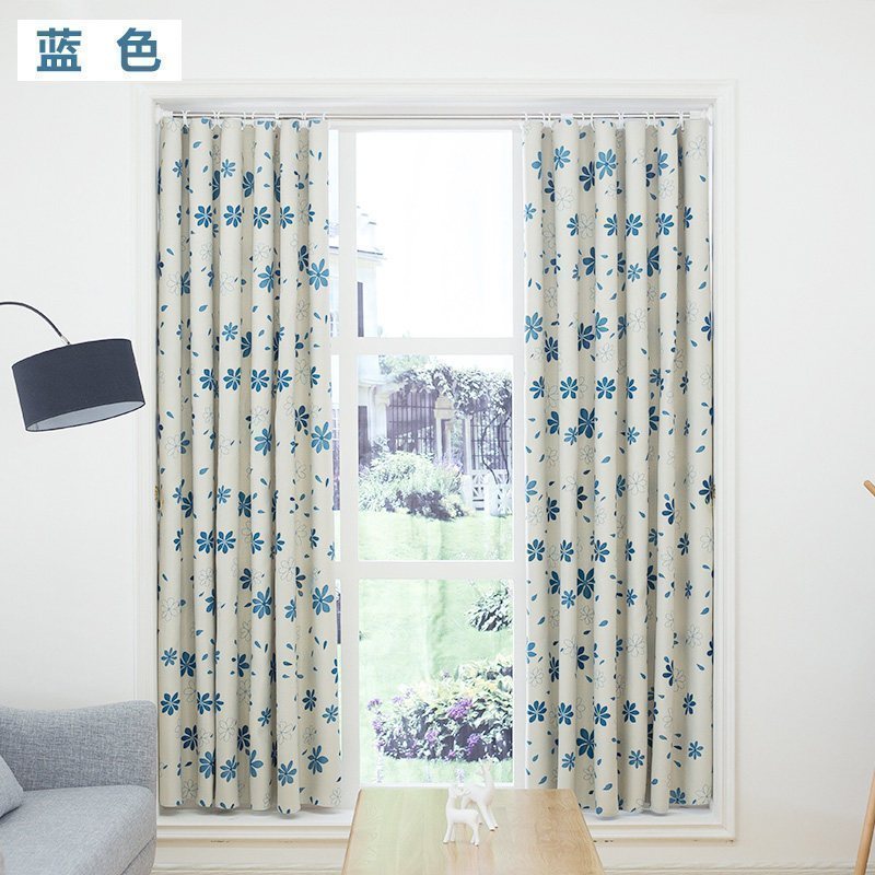 美帮汇简易窗帘成品遮光窗帘免打孔安装出租屋宿舍小短卧室伸缩杆窗帘布 七叶草蓝色+伸缩杆套餐 帘1.8*1.8米高（双开款）