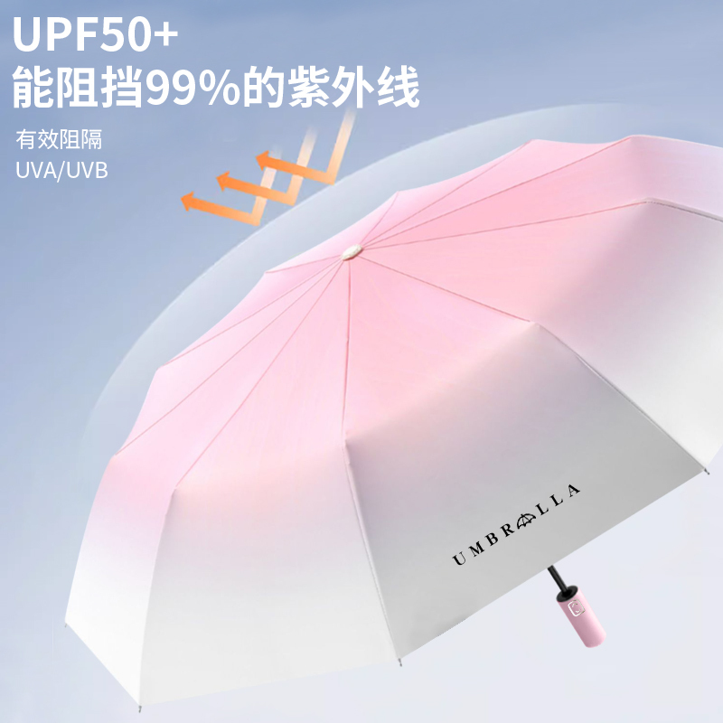 高颜值全自动折叠便携黑胶防晒太阳伞遮阳伞加固厚晴雨伞两用男女高清大图