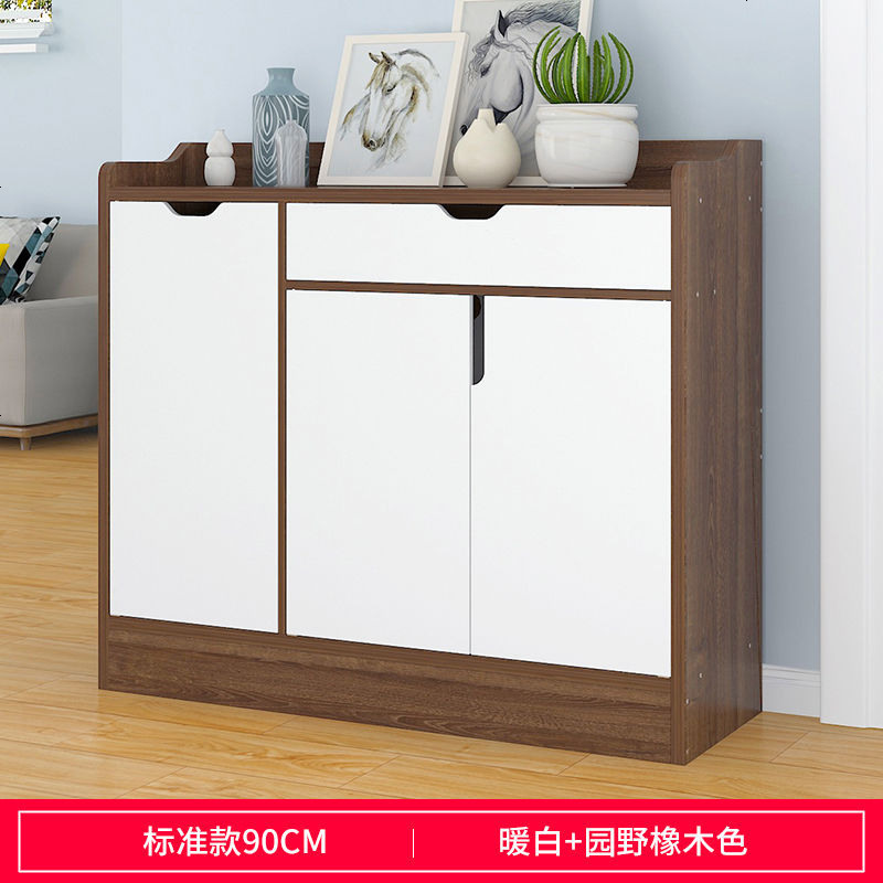 亿家达鞋柜简易鞋柜子鞋架木质木柜子储物柜玄关超薄简约现代鞋柜 90cm长 暖白+原野橡木色