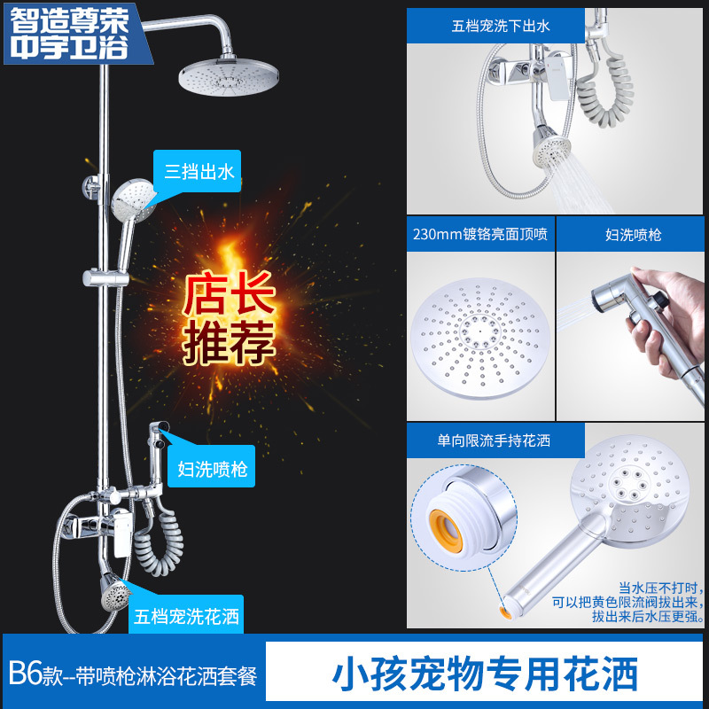 中宇(JOYOU)卫浴精铜淋浴花洒套装不锈钢管四档龙头增压妇洗喷枪浴室淋浴器儿童喷头花洒铜质多出水挂墙式花洒高清大图