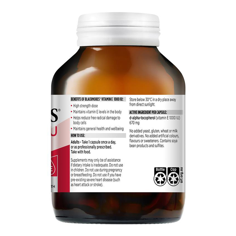 1000IU高含量-澳佳宝(BLACKMORES)维生素E胶囊100粒/瓶装 澳洲原装进口VE维E高清大图