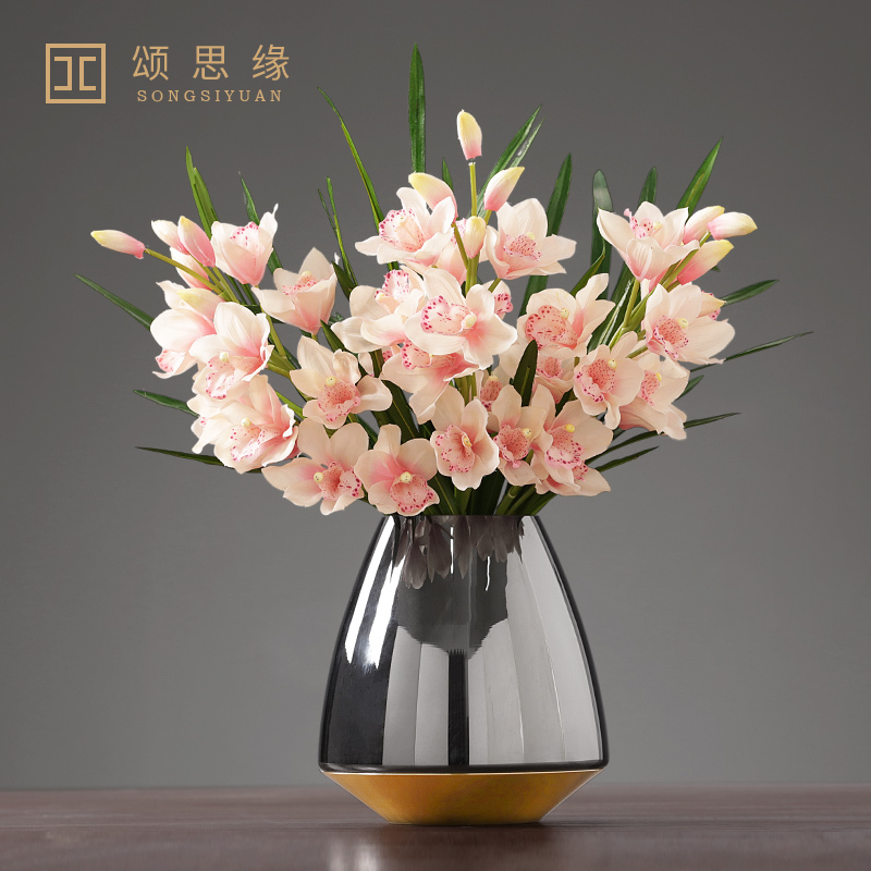 北欧轻奢透明玻璃样板间创意简约珐琅插花网红风 花瓶