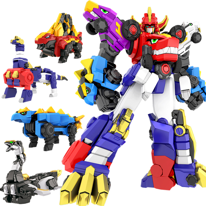 百兽总动员玩具变形恐龙战队超级战龙神合体机甲儿童diy拼装礼盒装四