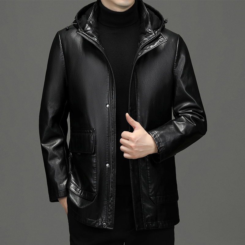 2025春秋新款高端皮羽绒服男翻领海宁真皮羽绒男大码男装外套可拆卸内胆羽绒服男皮衣男士商务大码真皮皮草外套男防寒服
