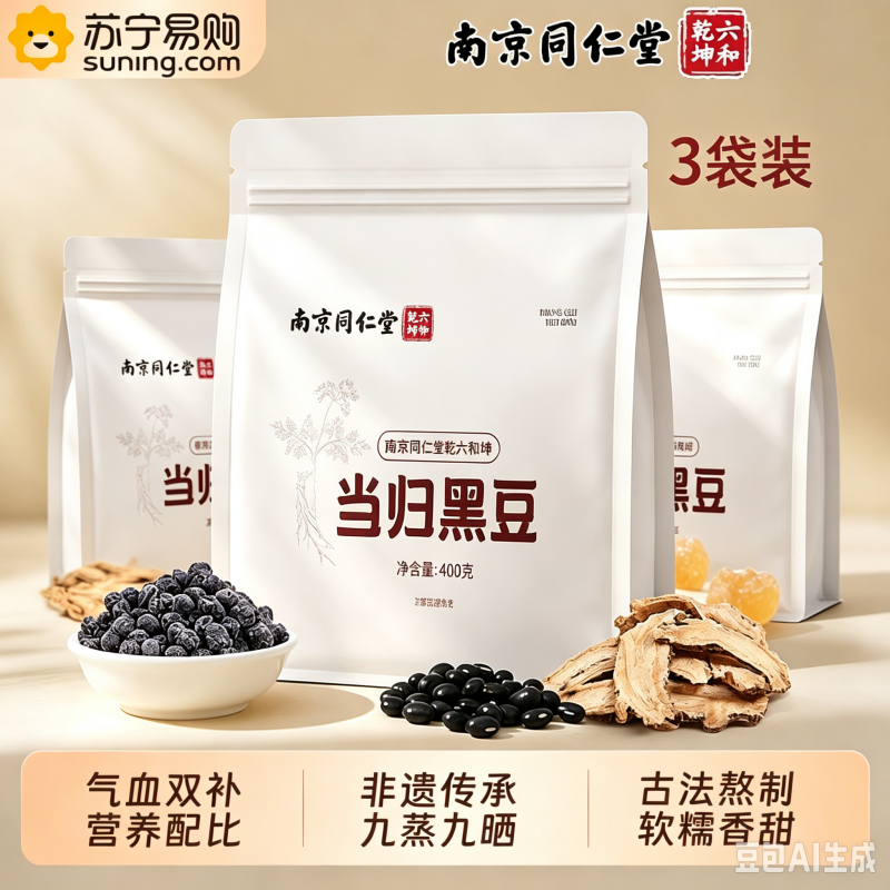 拍1发3 同仁堂当归黑豆400g正品古法熬制有机即食煲汤滋补零食草本萃取新升级高清大图