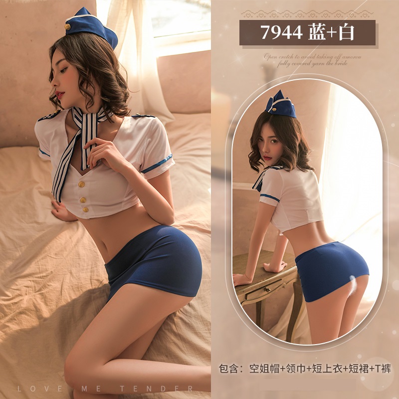 霏慕大码情趣内衣性感水手教官空姐包臀制服角色扮演套装女式情趣睡衣V领睡衣女士成人用品7944 绑带连体衣（裆部暗扣可解）7702+网袜7312 L