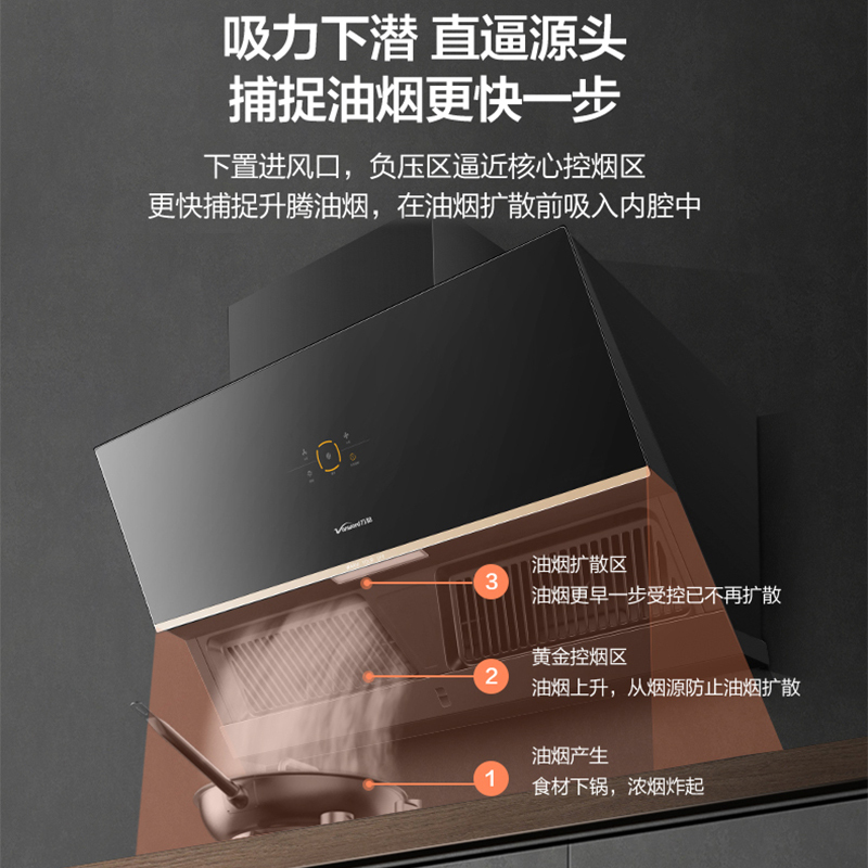 万和油烟机潜吸式单油烟机20m³大吸力一级能效家用厨房