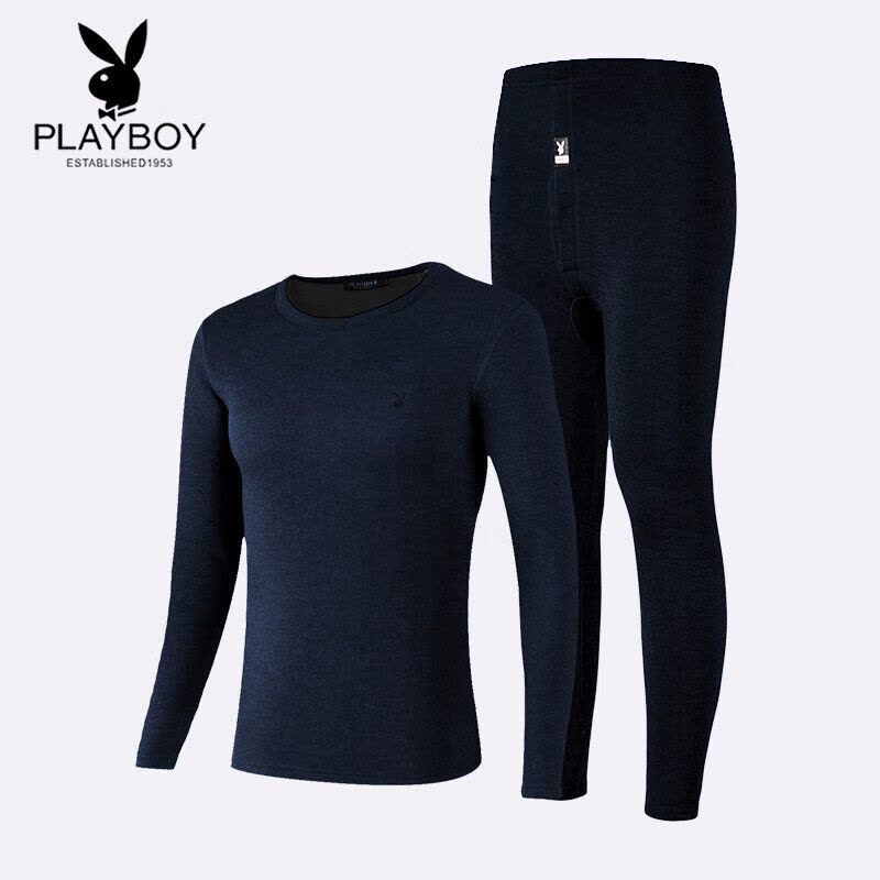 花花公子保暖内衣男士女士加绒加厚秋冬圆领保暖套装圆领打底内衣贴身暖绒图片