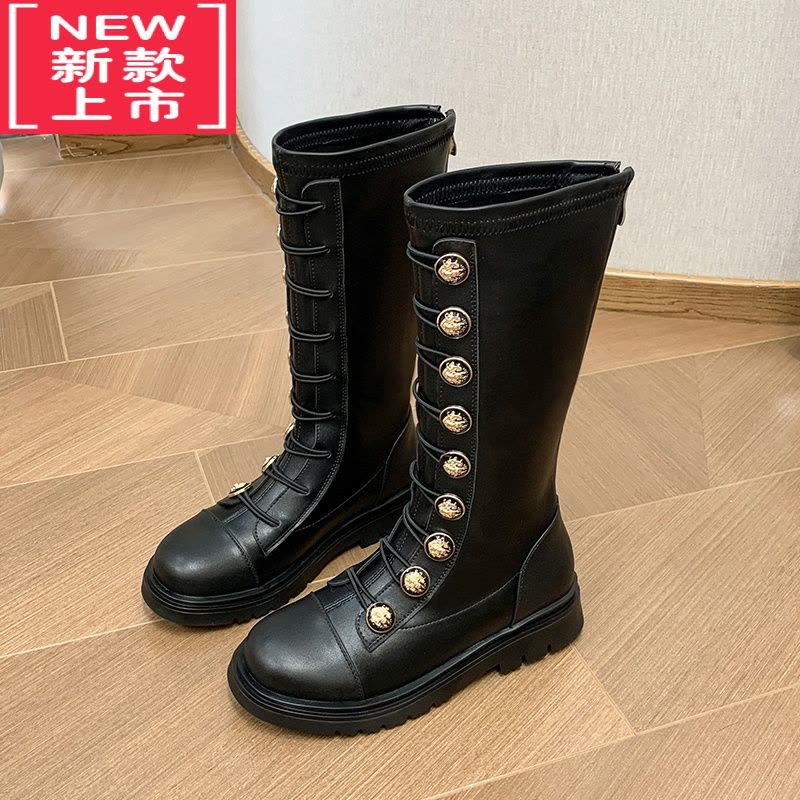 可莉允女童靴子儿童长靴2022新款冬季高筒女童鞋秋冬款加绒大童女孩单靴图片