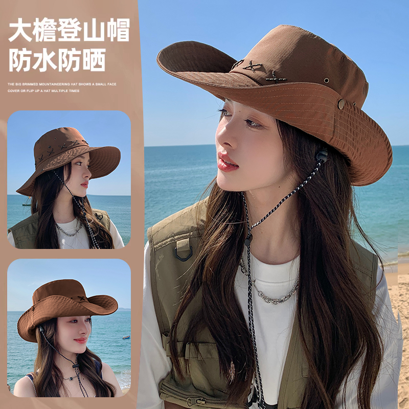遮阳帽子女大帽檐防晒夏季钓鱼户外登山徒步渔夫帽复古西部牛仔帽