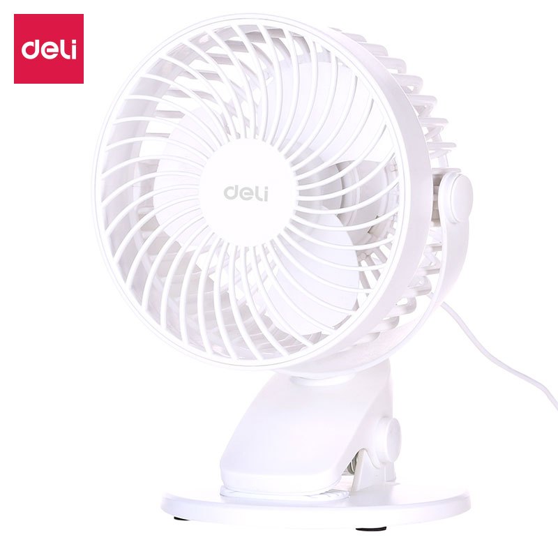 得力deliUSB风扇学生宿舍桌面小风扇电风扇台夹扇两档调节3688-USB台夹风扇-白色