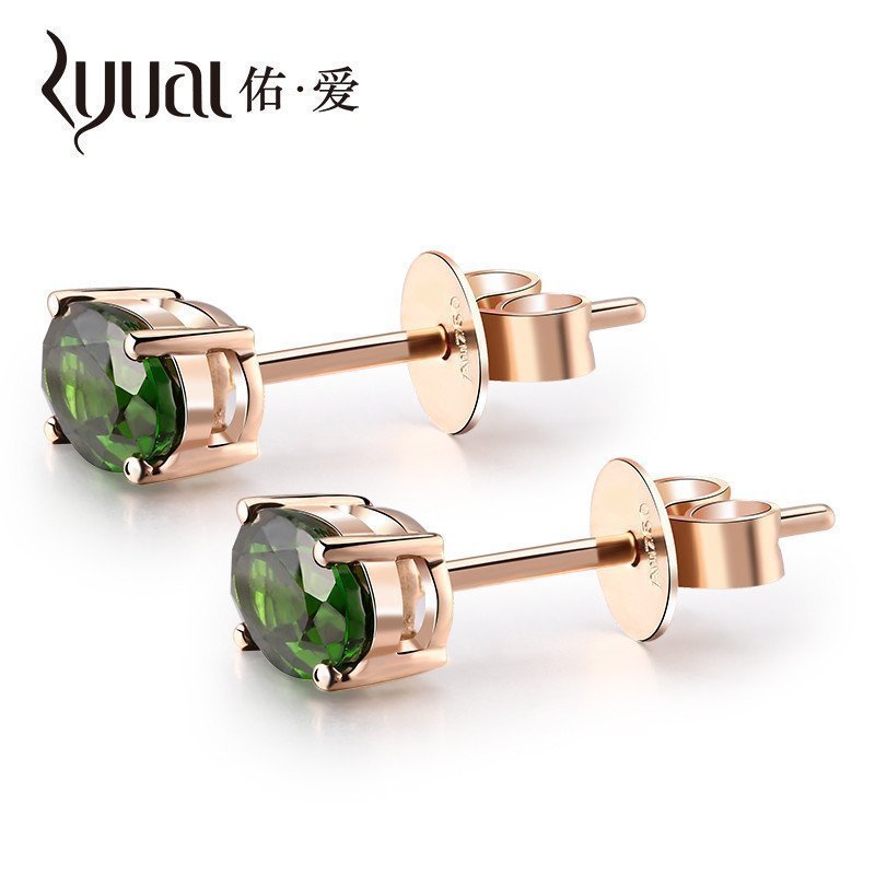 Ryual 18K金耳环红碧玺耳钉 女款时尚耳饰 黄金绿透辉石耳环送女友计价款