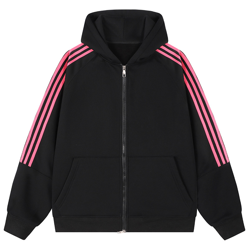 卫衣男春秋季新款美式三条杠连帽外套开衫宽松百搭慵懒上衣男休闲