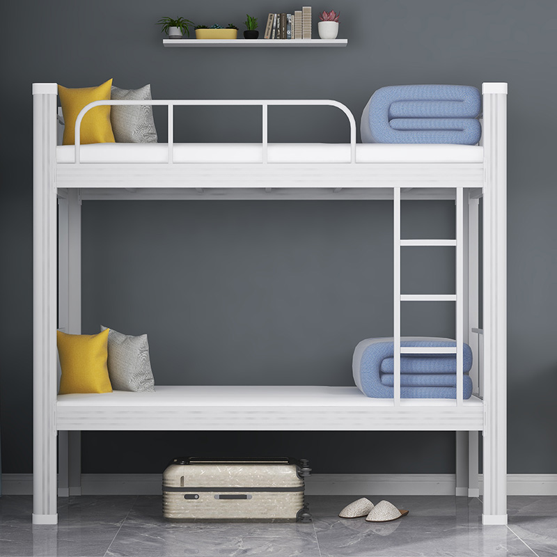 湘渭铁床上下床钢木床宿舍床白色长2000宽900高1800高清大图