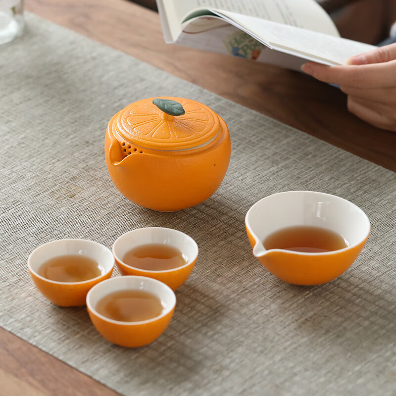 苏氏陶瓷(SUSHI CERAMICS) 旅行茶具 心想事橙便捷功夫茶具套装 陶瓷快客杯带便携旅行包 橙桔快客杯高清大图