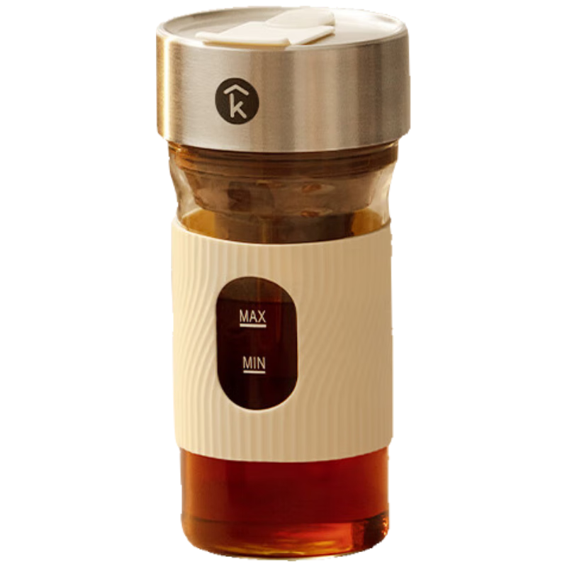 科西CK-CB1咖啡冷萃杯便携随行冷萃咖啡壶冷萃壶玻璃冷泡瓶便捷式冲茶器冷萃壶600ml燕麦色