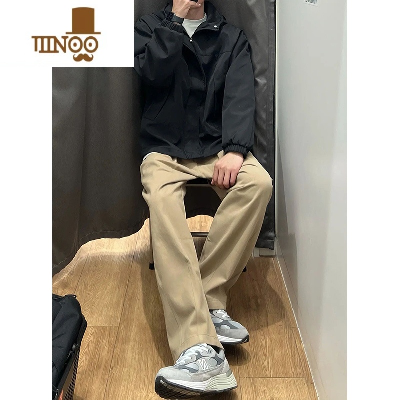 YANXU卡其色工装裤子男款潮牌痞帅宽松阔腿休闲长裤美式vintage直筒裤高清大图