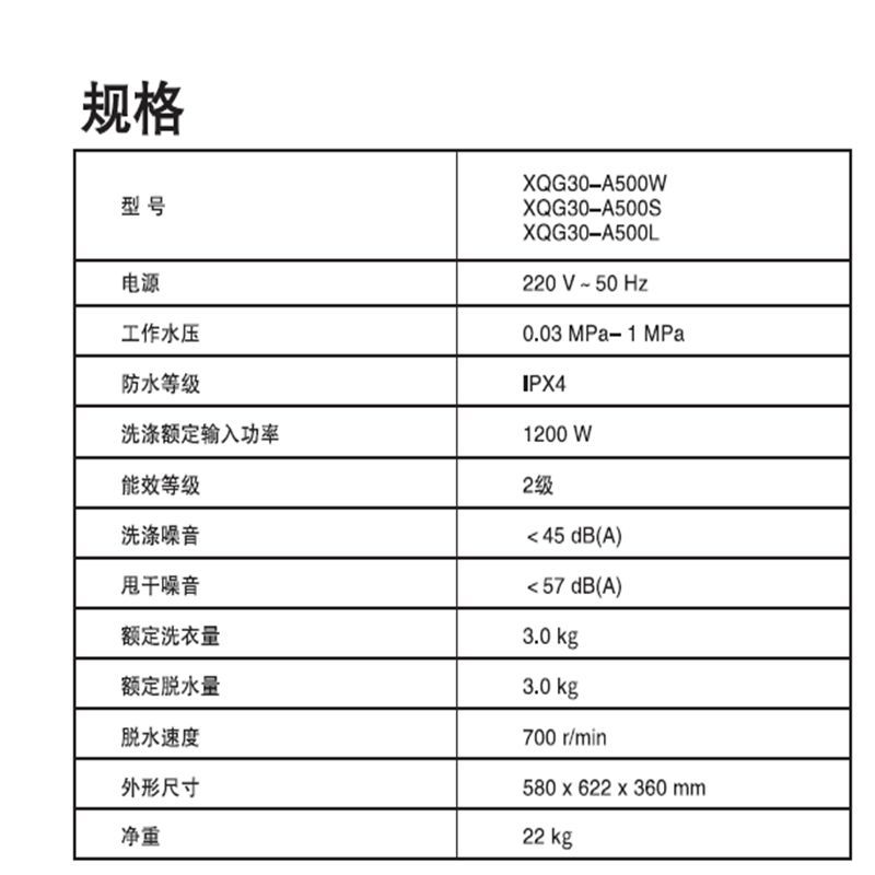 松下壁挂式滚筒洗衣机XQG30-A500W
