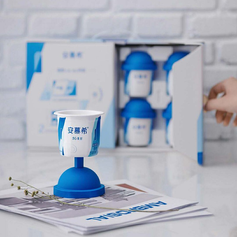 安慕希5g蓝胖子高端凝酪勺吃酸奶杯125g8杯5g蛋白酸牛奶