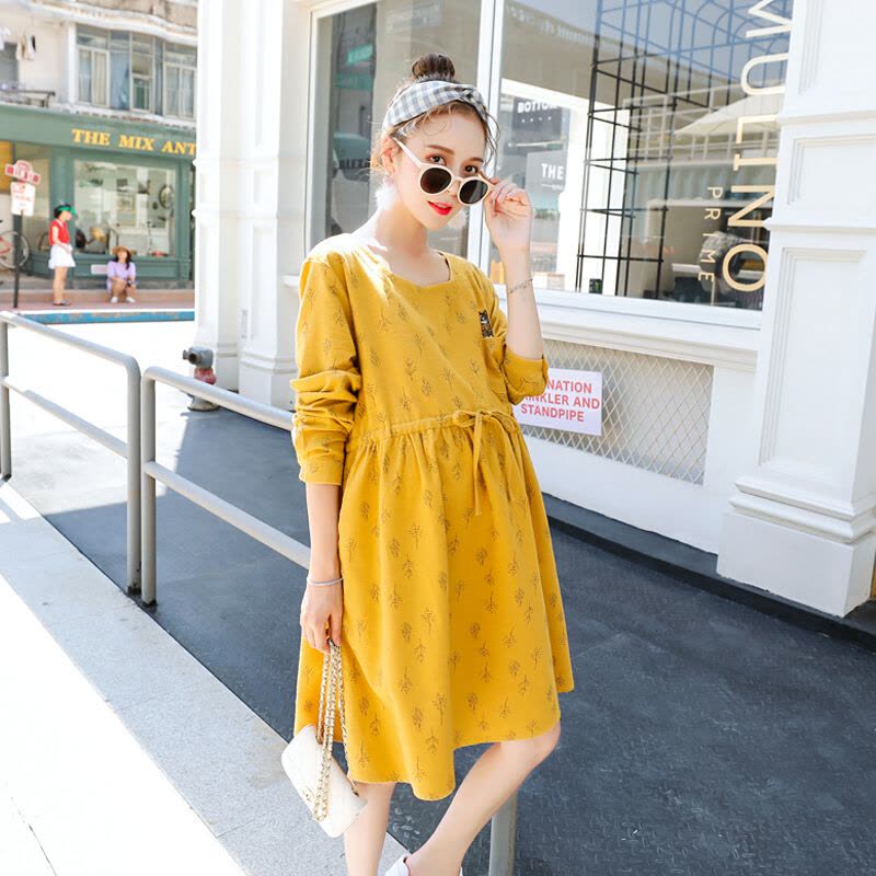 迪鲁奥(DILUAO)孕妇装秋装孕妇裙时尚款2021新款韩版宽松孕妇连衣裙中长款怀孕期上衣图片