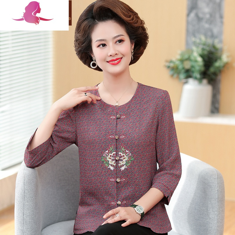 艳如飞中老年女装春装套装老人妈妈上衣服夏天长袖6070岁80奶奶两件套