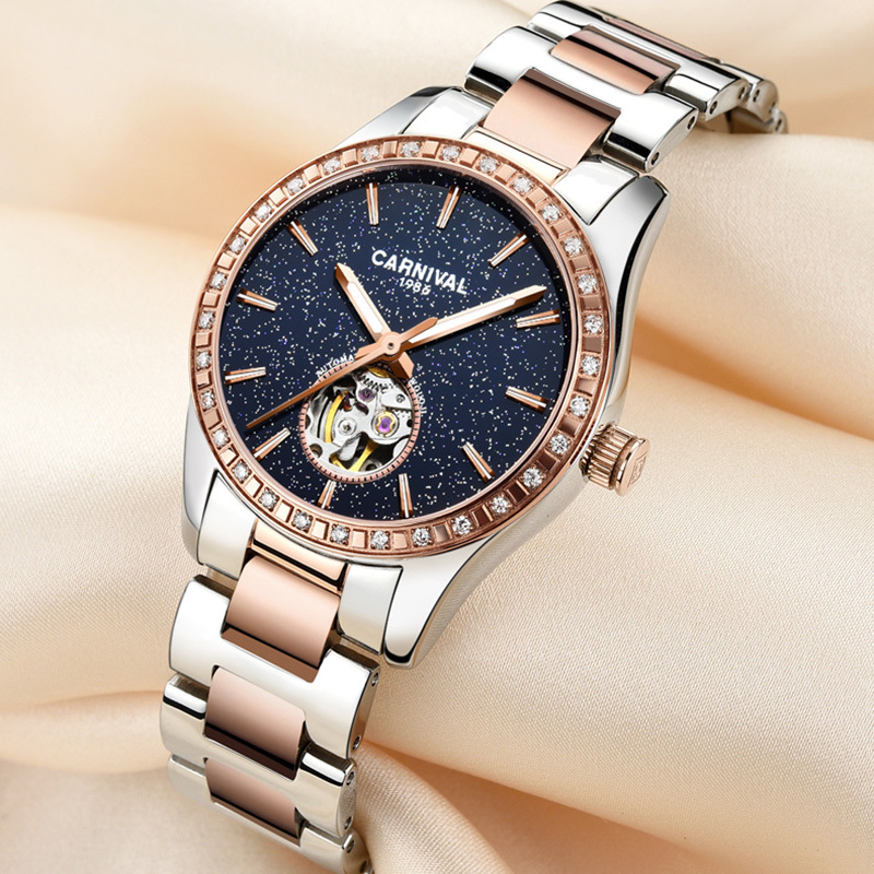 瑞士嘉年华carnival手表新款女士全自动机械表女表星空系列简约休闲
