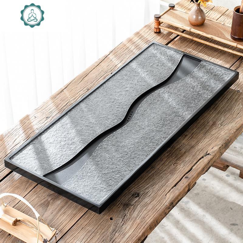 天然整块乌金石茶盘家用简约大小号排水石头茶台功夫茶具茶海托盘 封