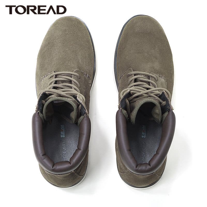 探路者工装风格休闲鞋男士中高帮防滑耐磨反毛牛皮马丁靴秋冬季运动户外男式耐穿柔软商务休闲鞋子图片