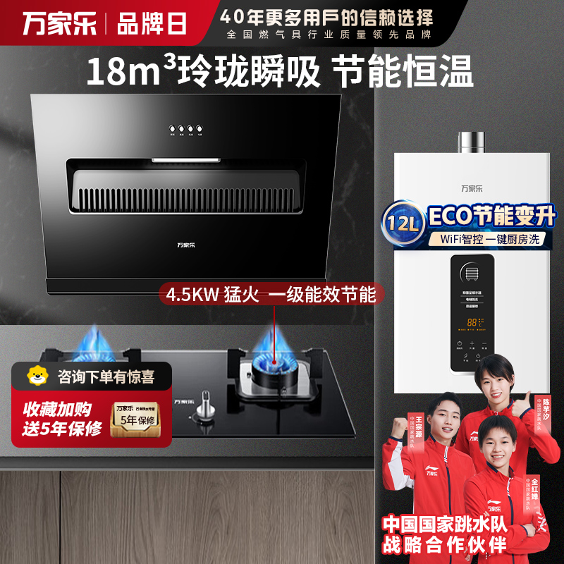 万家乐 烟灶热厨电套餐装 18立方大风力 吸油烟机 台嵌两用天然气灶 12L热水器 AL031+LAY3+12TP1
