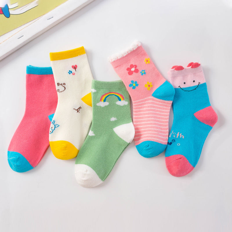 5双装儿童袜子纯棉厚款中大男童女童秋冬季中筒棉袜男孩宝宝婴儿松口