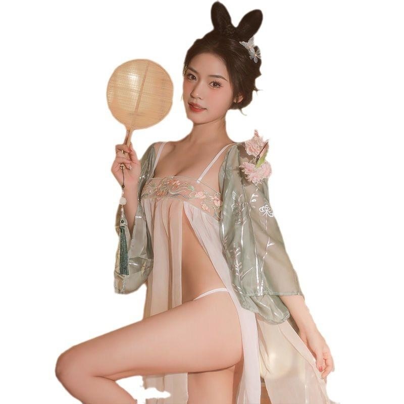 新款古装大码汉服套装睡衣女性感古代肚兜制服雪纺纱睡裙古风纯欲高清大图