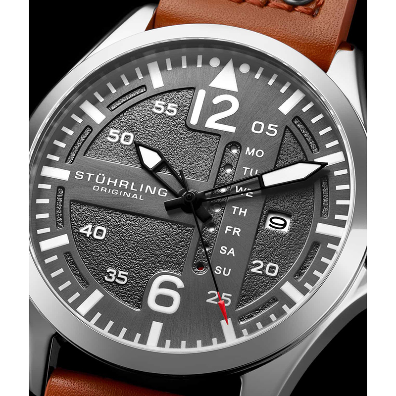 stuhrling施图灵男士手表aeronaut日本石英43mm飞行员腕表防水星期