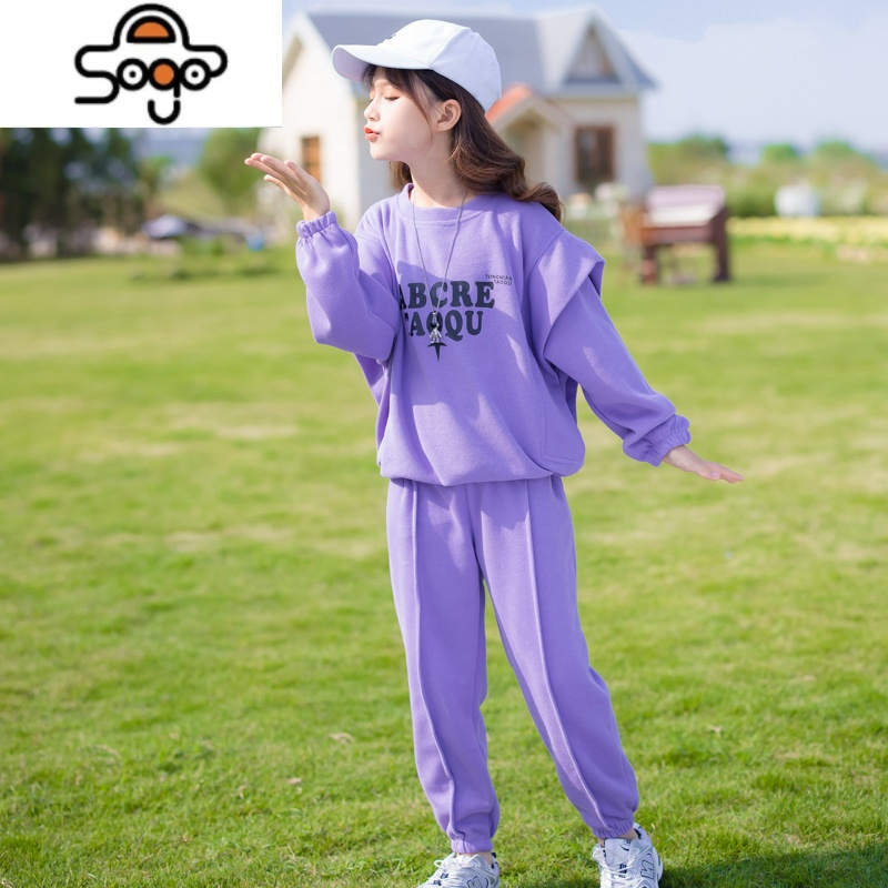 女童秋季卫衣套装2022新款儿童洋气时髦秋装中大童春秋休闲童装 七色王国