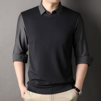 2025年春季新款男士假两件POLO衫商务通勤百搭翻领长袖T恤男打底 XXL 深灰