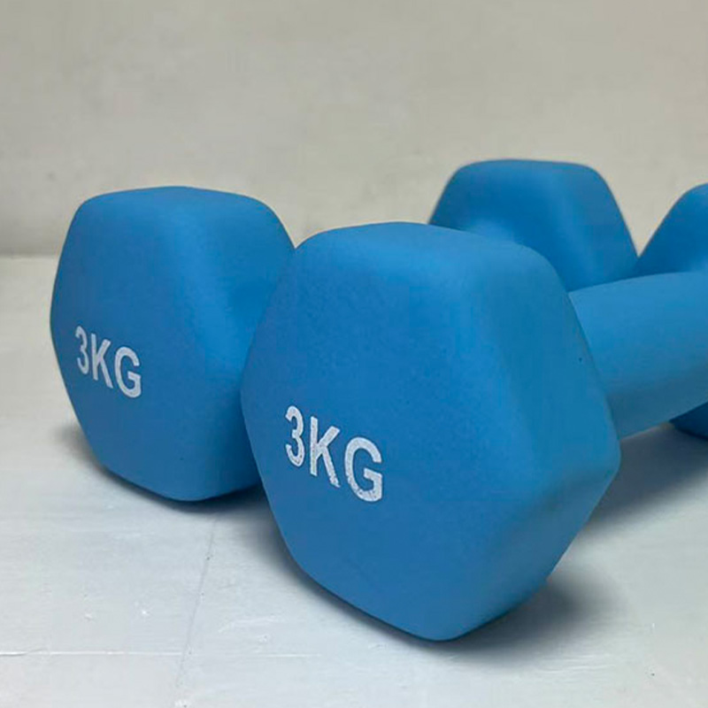 革康 GK-JSQC8085 浸塑哑铃健身锻炼六角哑铃男士运动力量训练3KG*2彩色小哑铃 蓝色高清大图