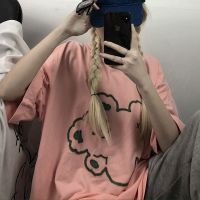 短袖女夏季新款学生韩版宽松可爱印花bf白色百搭t恤ins潮上衣 莎丞