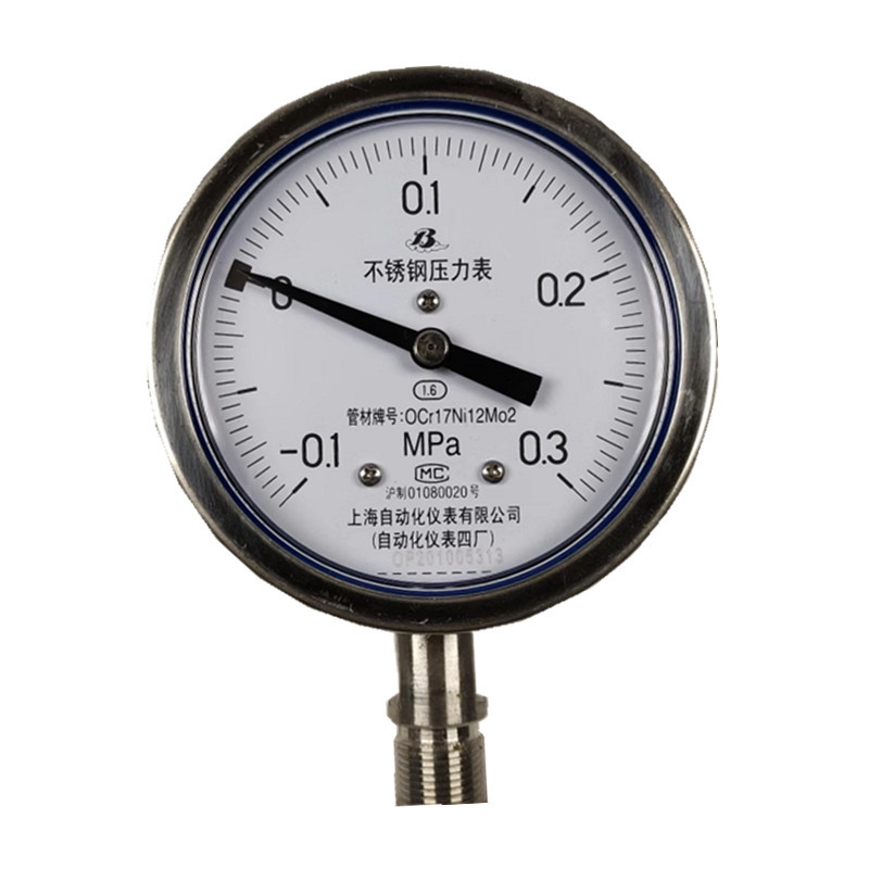 上自仪不锈钢压力表/ 隔膜/耐震式Y-100BF 接口M20×1.5 量程-0.1-0.3Mpa带三色环
