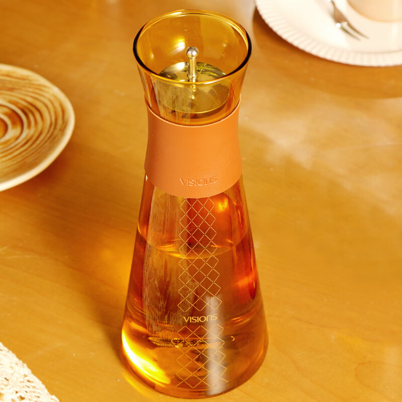 康宁鎏金冷水壶1300ml 琥珀色耐热玻璃凉水壶大容量高颜值凉白开水瓶_