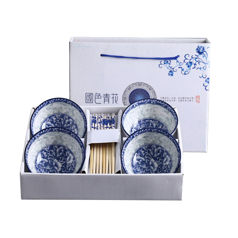 企业定制SCP 青花瓷碗筷套装 SCP-4272 (四碗四筷) 高尔夫陶瓷碗套装活动礼品(套)